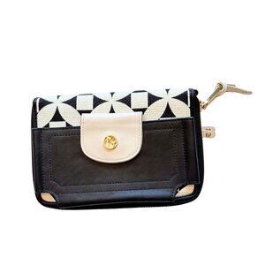 Spartina 449 Zip Wallet Black Cream Geo Floral Linen Leather